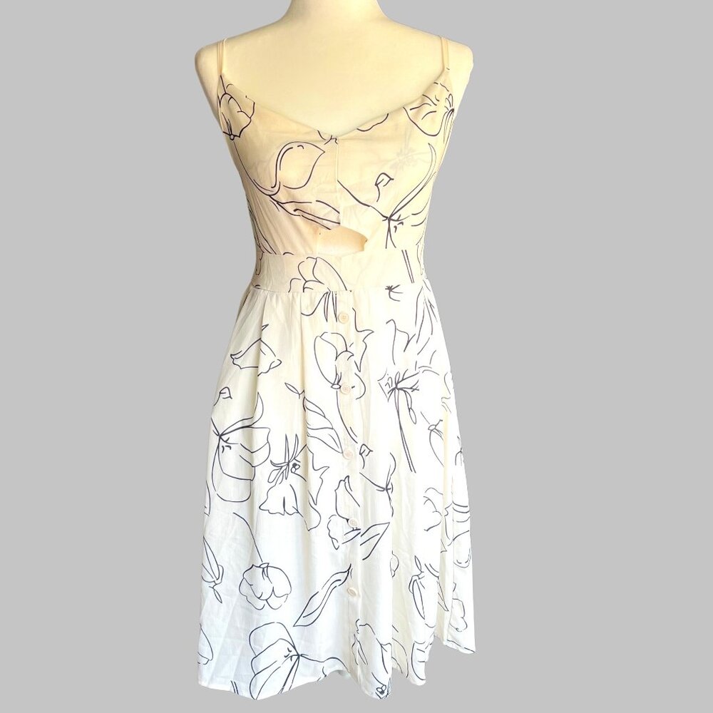 Ecowise White Floral Line Art Cutout Sundress – Size S